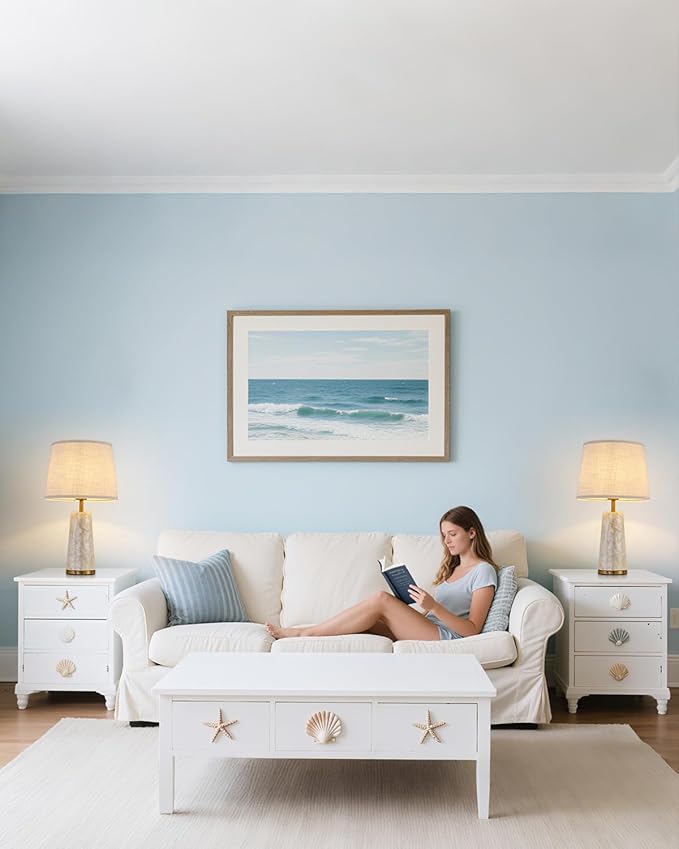 Coastal Table Lamps for Bedroom Nightstand Set of 2, Touch Control Ocean Beach Nautical Seashell Lamp, Modern Sea Shell Bedside Night Stands Light for Beachy Cottage Farmhouse Decor (Gold)