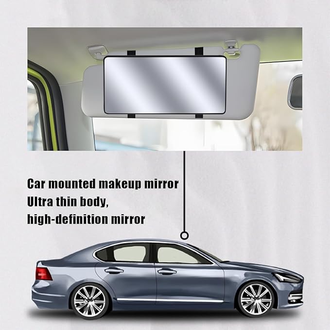 Car Sun Visor Vanity Mirror, Vehicle Sun-Shading Cosmetic Makeup Mirror with Straps, Large Automotive Interior Rear View Travel Accessories, Universal for SUV, Sedan, Truck(Black)