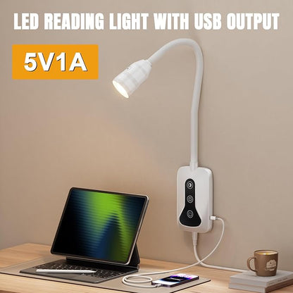 1 Pack Wall Mounted Headboard Reading Light, LED Dimmable Touch Control, Adjustable Neck, Ideal for Bedside, Office, or Reading（White）