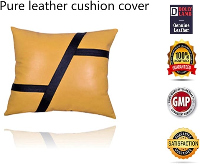 D DOLLY LAMB Lambskin Leather Pillow Cover - Sofa Cushion Case - Decorative Throw Covers for Living Room & Bedroom, 22x22 Inches - Camel Pack of 2