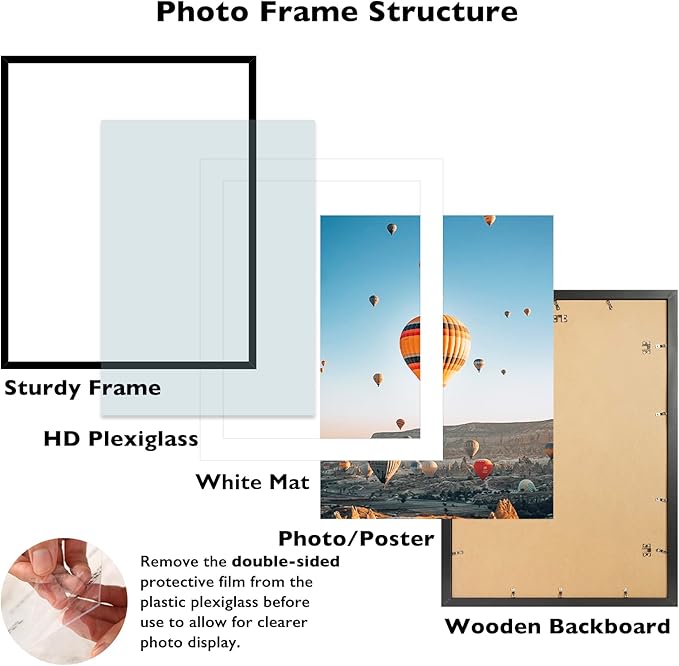 22x28 Picture Frame with 18x24 Mat Set of 2, Display Photo 18x24 with Mat or 22 x 28 Without Mat, Wall Hanging Large 22 by 28 Poster Frame with Plexiglass, 2 Pack, Black