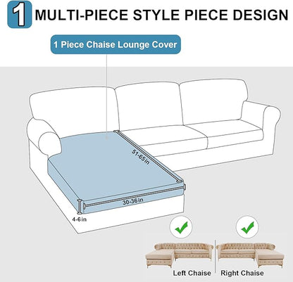 NAISI Waterproof Couch Cushion Covers Thick Velvet Fabric Washable Sofa Slipcovers 1 Piece Individual Sectional Couch Covers with Elastic Bottom(1 PC for Chaise Lounge,Sand)