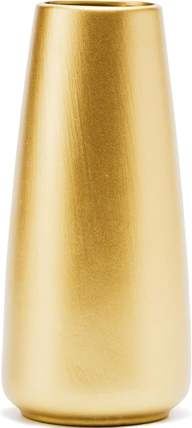 Light Gold Vase - 10" Gold Ceramic Flower vase for Home/Table/Accent Decor, Minimalist Modern Vases Ceramic for Centerpieces, Room Decor, Living Room, Bedroom or Gift