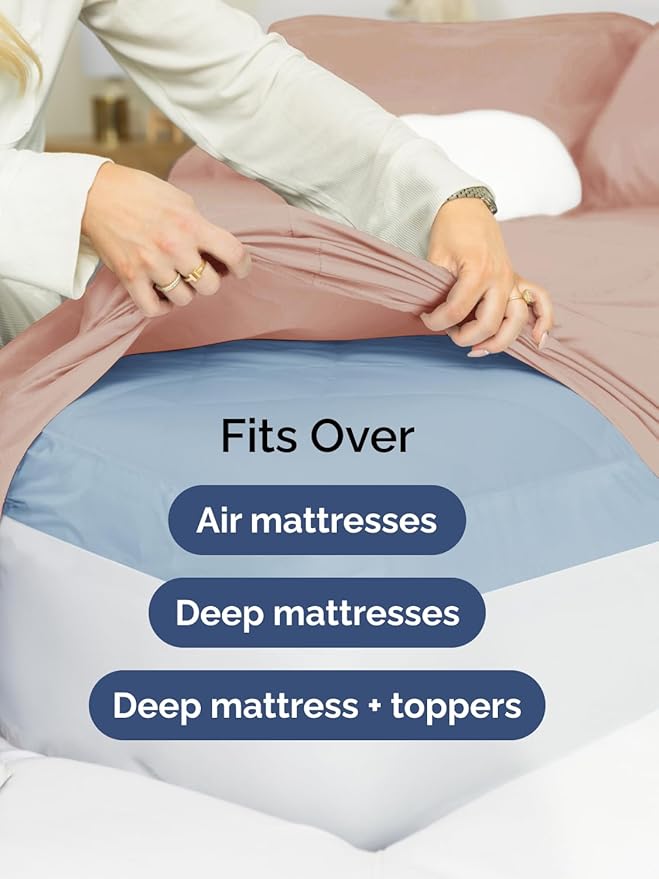Extra Deep Split King Sheet Set - 7 Piece Breathable & Cooling Sheets - Hotel Luxury Bed Sheets Set - Easy & Secure Fit - Soft, Wrinkle Free & Comfy Sheets Set - Mauve Sheet Set w/Extra Deep Pockets