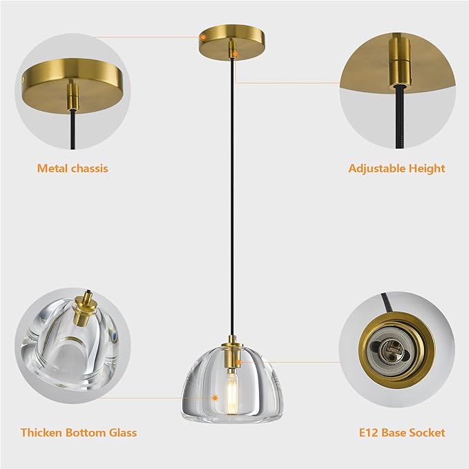 Modern Gold Pendant Lights Kitchen Island Ceiling Chandelier Indoor Crystal Hanging Light Fixtures for Dining Room Kitchen Living Room Bedroom（B-1Pack）