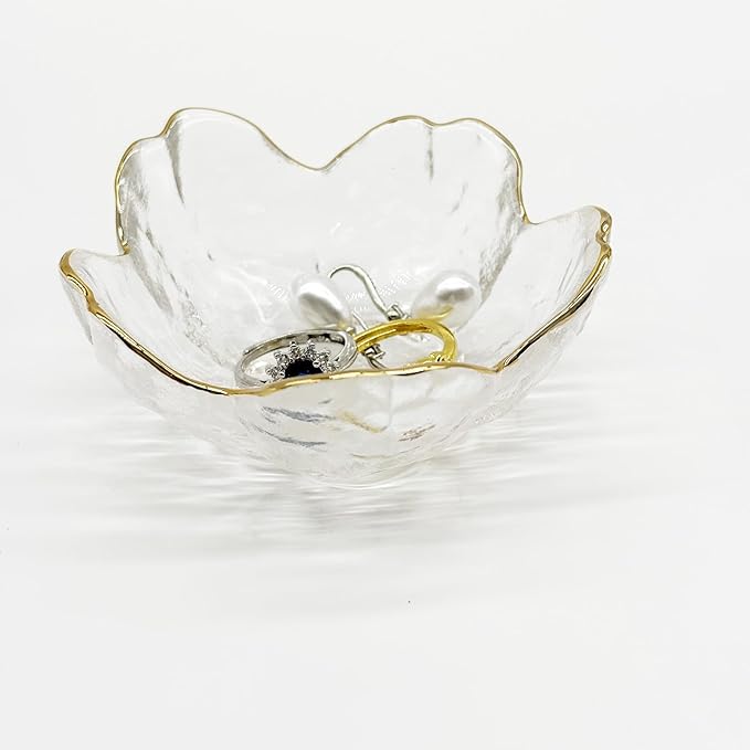 Glass Jewelry Dishes for Women, Small Ring Dish Engagement Gifts, Crystal Ring Holder Dish Jewelry Bowl, Flower Jewelry Holder Dish, Nightstand Decor Jewelry Tray, Jewelry Plate Trinket Dish