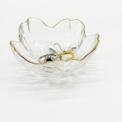 Glass Jewelry Dishes for Women, Small Ring Dish Engagement Gifts, Crystal Ring Holder Dish Jewelry Bowl, Flower Jewelry Holder Dish, Nightstand Decor Jewelry Tray, Jewelry Plate Trinket Dish