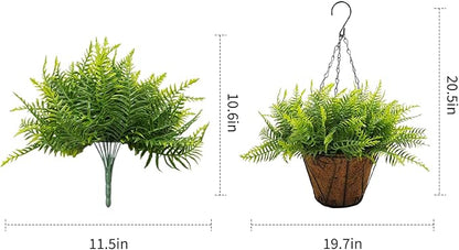 Hanging Planters with Plant Hangers for Indoor Outdoor Decor 2 Pack Artificial Green Fern 25CM Straight Coconut Fiber Hanging Baskets with Durable Iron