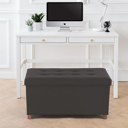 Ottoman Storage Bench for Living Room with Tray, Bedroom Foot Stool, Coffee Table Lid, End of Bed Faxu Leather 30" Inch (L-Grey)