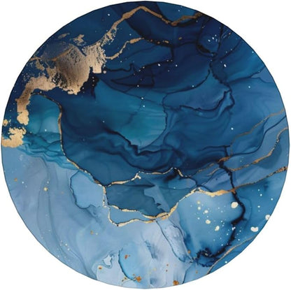 6 Pcs Ceramic Coasters with Holder Absorbent Drink Round Navy Blue Gold Marble Agate Style Design for Home Table Coffee Cup Wine Beer Bar,Size 4.4 inches