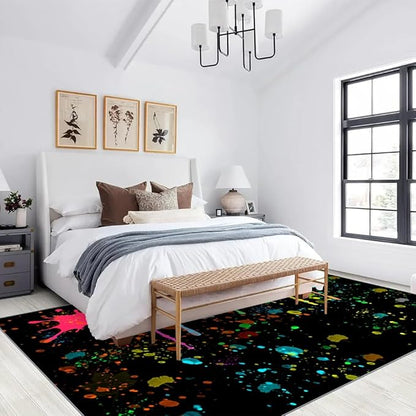 Colorful Paint Splash Rug 6x8 Large Area Rugs Abstract Grunge Graffiti Rugs Ultra Soft Washable Faux Wool Non Slip Carpet for Bedroom Living Room Study Kids Room Office Home Decor Mats