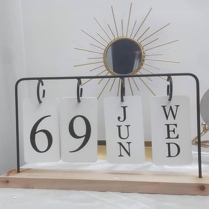 Wooden Perpetual Calendar for Desk, Metal Wood Month Date Display for Teachers, Students, Classroom, Rustic Farmhouse Office Decor, Desk Accessories (black)