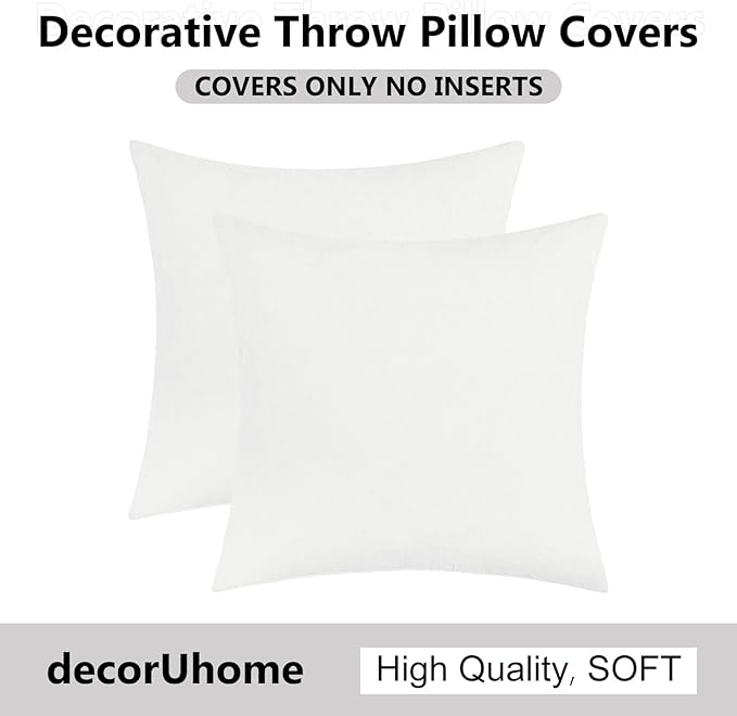 decorUhome Chenille White Spring Throw Pillow Covers 16x16 Inch Set of 2, Decorative Soft Couch Pillow Covers Solid Dyed Accent Farmhouse Neutral Square Pillow Cases for Sofa