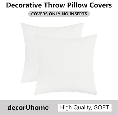 decorUhome Chenille White Spring Throw Pillow Covers 16x16 Inch Set of 2, Decorative Soft Couch Pillow Covers Solid Dyed Accent Farmhouse Neutral Square Pillow Cases for Sofa