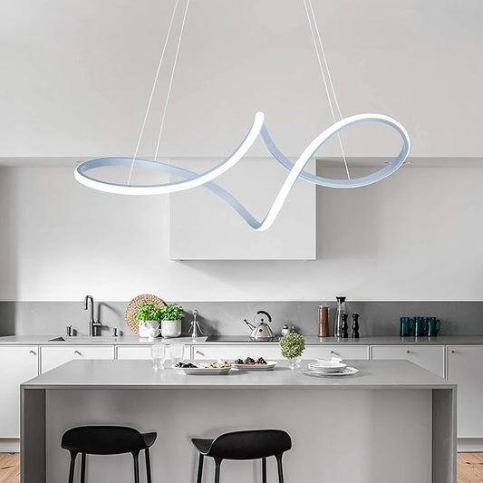 Contemporary Chandelie, LED Pendant Light with Irregular Rings, Not Dimmable 6000K Cool Light, Adjustable Pendant Light for Living Room, Dinning Room, Bed Room, Kitchen, Restaura