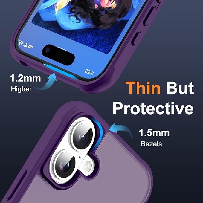 Compatible with iPhone 16 Plus Case with Invisible Magnetic O-Ring Stand Military-Grade Translucent Case for iPhone 16 Plus 6.7" [Compatible with Mag-Safe][Great Grip Feeling], Purple