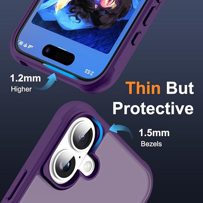 Compatible with iPhone 16 Case with Invisible Magnetic O-Ring Stand Military-Grade Translucent Case for iPhone 16 6.1" [Compatible with Mag-Safe][Great Grip Feeling], Purple