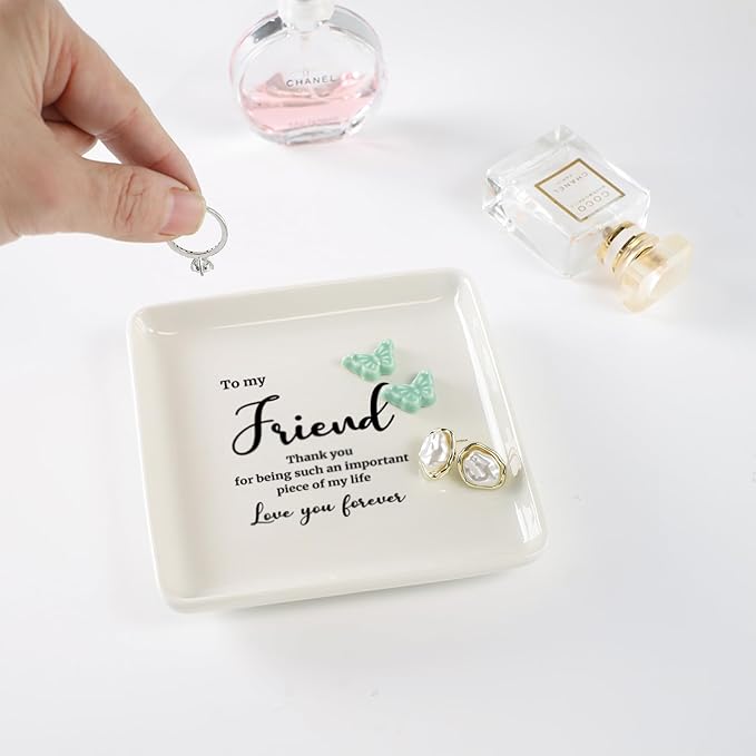 HOME SMILE Friend Birthday Christmas Gifts for Women-Butterfly Ring Dish Jewelry Tray-Friend Gift for Galentines Day Gradutinon Fareweell Present-Thank You for Being Such An Important Piece