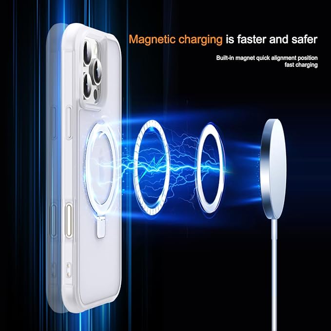 Compatible with iPhone 16 Pro Case with Invisible Magnetic O-Ring Stand Military-Grade Phone Case for iPhone 16 Pro 6.3" [Compatible with Mag-Safe][Great Grip Feeling],Translucent