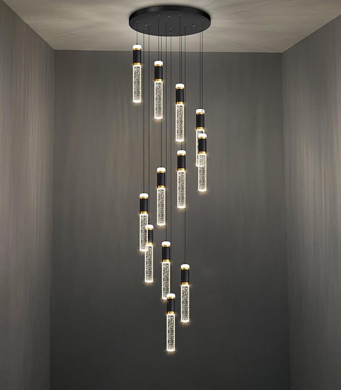 12-Lights Modern Crystal Chandelier for Staircase High Ceiling Chandeliers Large Spiral Bubble Pendant Lighting Hanging Light Fixture Flush Mount for Foyer Entryway