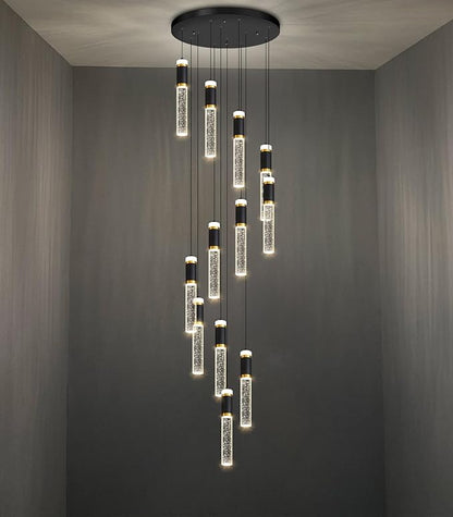 12-Lights Modern Crystal Chandelier for Staircase High Ceiling Chandeliers Large Spiral Bubble Pendant Lighting Hanging Light Fixture Flush Mount for Foyer Entryway