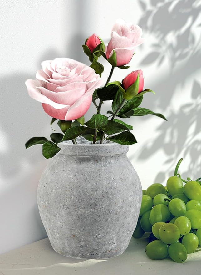 Serene Spaces Living Antique Ashen Stamnos Cement Vase, Grey Concrete Floral Vase, Home, Office Decor, Table Centerpiece for Vintage Wedding, Anniversary, Birthday, Holiday, 5.75" Diameter & 6" Tall