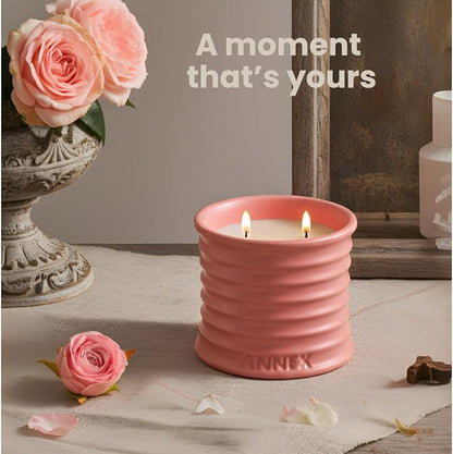 Annex Rose & Oud Luxury Scented Candle - 8oz Handmade Pink Ceramic Jar Candle - 50hr Clean Burn, 100% Non-Toxic Soy Wax, Aesthetic Home Decor Winter Gift for Men & Women - Luxury Floral Notes