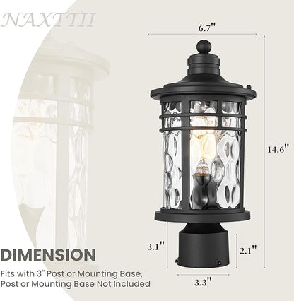 Outdoor Post Light Hardwired Waterproof Aluminum Pole Light Fixture with Water Ripple Glass Exterior Lamp Post Lantern for Garden Yard Patio Pathway 14.6 Inch E26 Socket