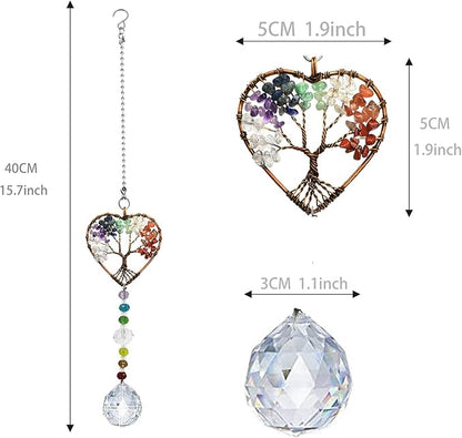 Window Hanging Suncatcher with Crystal, Tree of Life Suncatcher Garden Hanging Rainbow Maker Ornament (Tree of Life-Heart)
