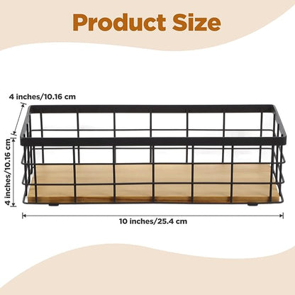 2 Pack Small Wire Baskets, Narrow Rustic Storage Bin for Bathroom Counter, Farmhouse RectangleOrganizer Tray for Kitchen Countertop, Pantry, RV, Office Decorative