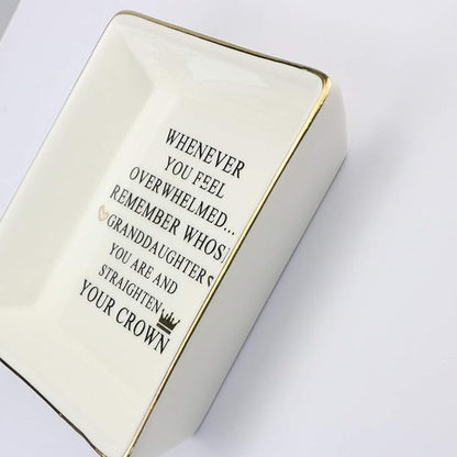 JoycuFF Inspirational Gifts for Granddaughter Marble Ceramic Ring Dish Jewelry Earring Trinket Tray-Christmas Birthday Gifts for Women Unique