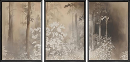 MUDECOR Framed Wall Art Print Set Neutral Forest Landscape Beige and Gray Watercolor Illustrations Realism Decorative for Living Room, Bedroom, Office - 16"x24"x3 Black