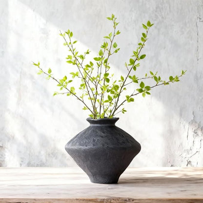 Wabi Sabi Rusty Vintage Vase, 11.4" Tall Wabi Sabi Decor Rustic Farmhouse Pottery Vase for Centerpiece, Textured Pottery Flower Vases for Home Decorative, Table, Living Room (Black, Large)