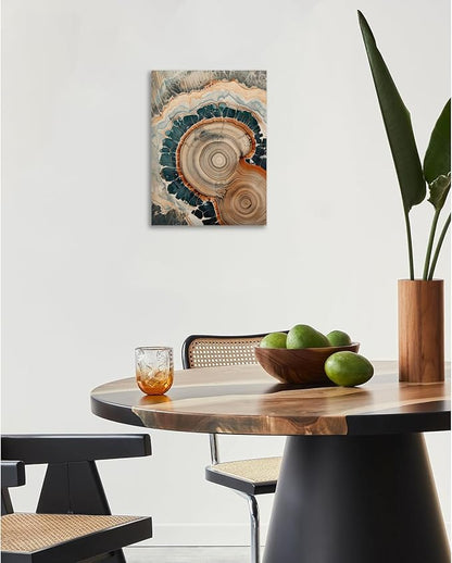 IBHJSART Framed Tree Ring Canvas Wall Art Vintage Colorful Wood Stump Painting Prints Modern Minimalist Pictures Neutral Nature Rustic Farmhouse Decor Living Room Bedroom Bathroom Office