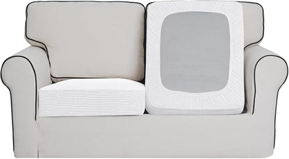 Easy-Going Stretch Individual Loveseat Couch Cushion Cover Sofa Cushion Furniture Protector Sofa slipcover Soft Flexibility with Elastic Bottom (2-Piece Loveseat Cushion Cover, Snow White)