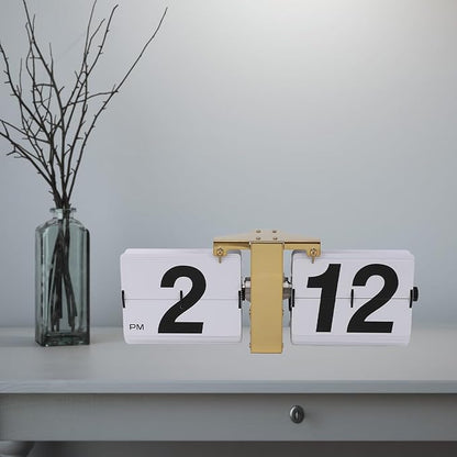 Retro Flip Down Clock,Automatic Digital Clock Auto Pager Turning Clock Creative Desk Deco,Flip Clock for Home Office Digital Mechanical Desk Clock WTh Internal Gear (Gold)