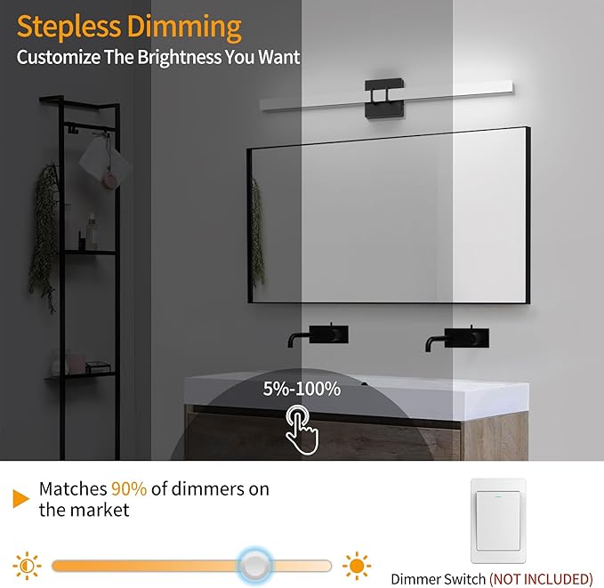Modern Black Vanity Light Bar 32 Inch, 24W 5CCT Dimmable Bathroom Light Fixtures LED Wall Lighting Fixture