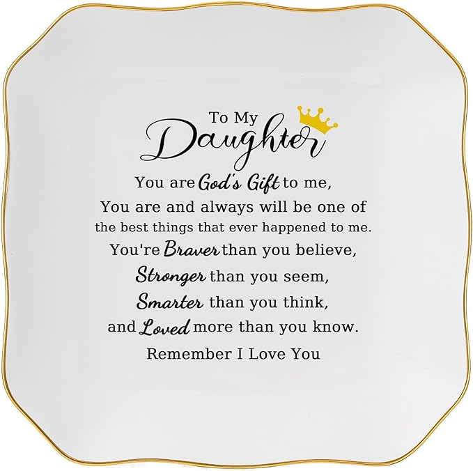 Daughter Gifts Ring Jewelry Dish Tray - Christmas Valentines Mother's Day Wedding Birthday Gifts for Daughter from Mom - You Are God's Gift to Me... You're Brever Stronger Smarter Loved