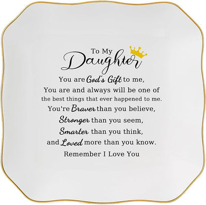 Daughter Gifts Ring Jewelry Dish Tray - Christmas Valentines Mother's Day Wedding Birthday Gifts for Daughter from Mom - You Are God's Gift to Me... You're Brever Stronger Smarter Loved