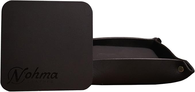Valet Tray – Full-Grain Leather Catchall Organizer for Keys, Phone & Wallet – Rustic Nightstand & Desk Tray with Raised Sides – Handmade in USA (Black, Small Square/Coaster Set)