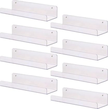 Sooyee 8 Pack Clear Acrylic Shelf, Invisible Floating Wall Ledge Bookshelf, Kids Book Display Shelves Wall Mounted,Funko Pop Shelves