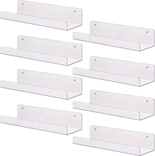 Sooyee 8 Pack Clear Acrylic Shelf, Invisible Floating Wall Ledge Bookshelf, Kids Book Display Shelves Wall Mounted,Funko Pop Shelves