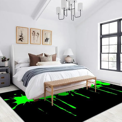 Fluorescent Green Arcade Rug 2x3 Small Area Rugs Modern Black Green Rugs Non Slip Low Pile Faux Wool Indoor Throw Carpet for Living Room Bedroom Gameroom Study Office Entrance Foyer