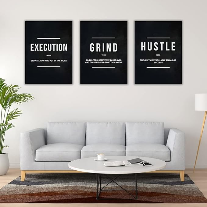 Success Canvas Painting Wall Art Quote Motivational Wall Art Execute Wall Decor 3 Pieces Black Poster Positive Inspirational Framed Artwork Prints Picture for Living Room Office 36''Wx 16''H