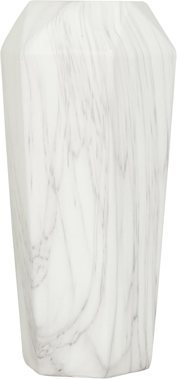 Deco 79 Ceramic Decorative Vase Faux Marble Centerpiece Vase, Flower Vase for Home Decoration 6" x 7" x 14", White