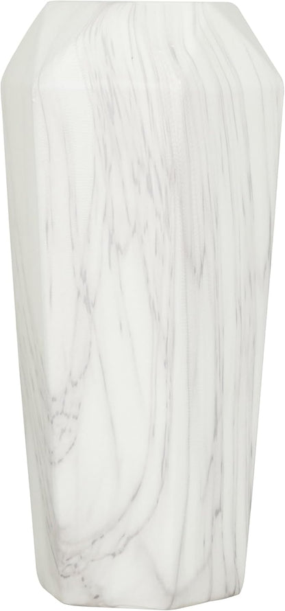 Deco 79 Ceramic Decorative Vase Faux Marble Centerpiece Vase, Flower Vase for Home Decoration 6" x 7" x 14", White