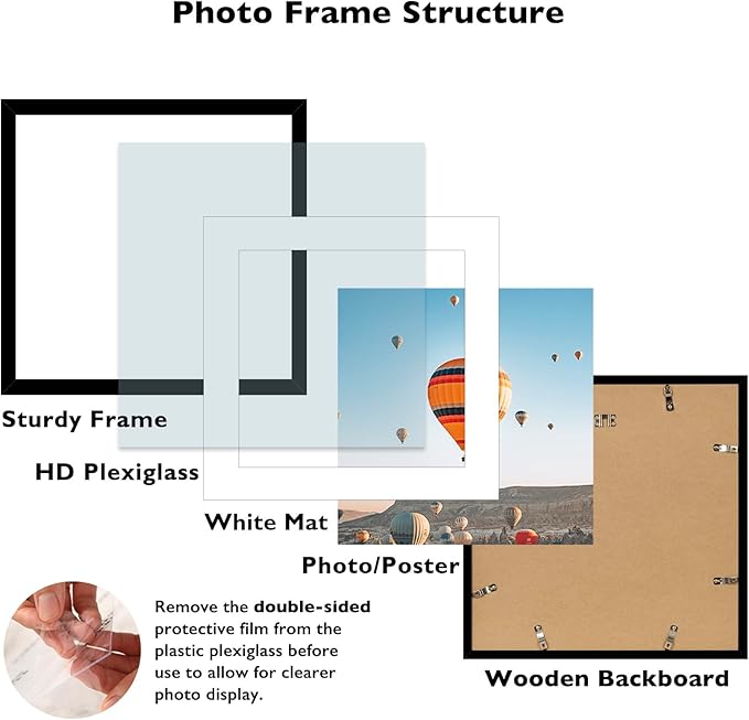 18x18 Picture Frame Set of 2 Black with 14x14 Mat, Display Photo 14x14 with Mat or 18 x 18 Without Mat, Wall Hanging Large 18x18 Poster Frame with Shatter Resistant Plexiglass, 2 Pack, Black