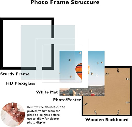 18x18 Picture Frame Set of 2 Black with 14x14 Mat, Display Photo 14x14 with Mat or 18 x 18 Without Mat, Wall Hanging Large 18x18 Poster Frame with Shatter Resistant Plexiglass, 2 Pack, Black