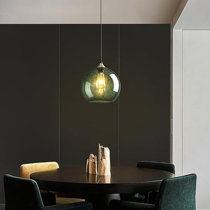 Gray Green Glass Pendant Lights Kitchen Island Lighting Globe Pendant Light Fixtures Modern Pendant Lighting for Kitchen Island Bedroom Living Dining Room Light Fixture(9.84in, 3-Pack)