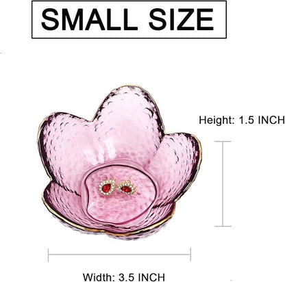 Flower Shape Ring Dish Jewelry Tray Organizer, Glass Accent Tray for Vanity, Small Decorative Trinket Dish, Crystal Purple